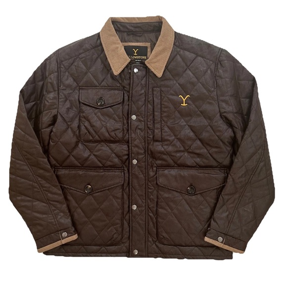 Yellowstone Brown Quilted Logo Snap Button Zip Up Corduroy Trim Jacket NWT Sz XL - Picture 1 of 11